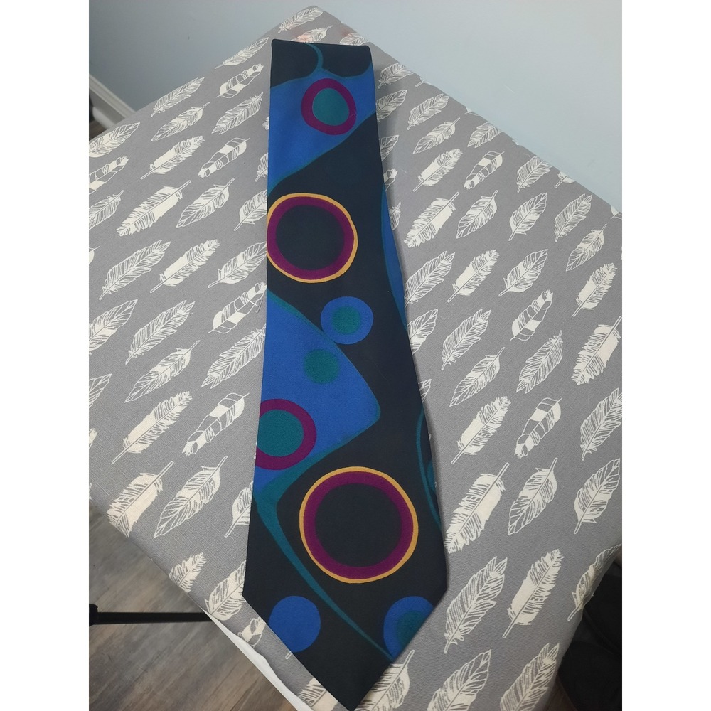 Vintage Johnny Carson Mens NeckTie Blue Geometric Circles Abstract 90s Polyester